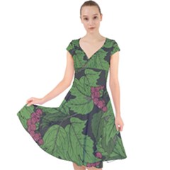 Seamless Pattern With Hand Drawn Guelder Rose Branches Cap Sleeve Front Wrap Midi Dress by BangZart