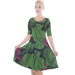 Seamless Pattern With Hand Drawn Guelder Rose Branches Quarter Sleeve A-line Dress by BangZart