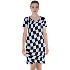 Weaving Racing Flag, Black And White Chess Pattern Short Sleeve Nightdress by Casemiro