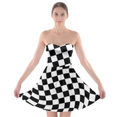 Weaving Racing Flag, Black And White Chess Pattern Strapless Bra Top Dress by Casemiro