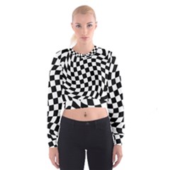 Weaving Racing Flag, Black And White Chess Pattern Cropped Sweatshirt by Casemiro