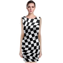 Weaving Racing Flag, Black And White Chess Pattern Sleeveless Velvet Midi Dress by Casemiro