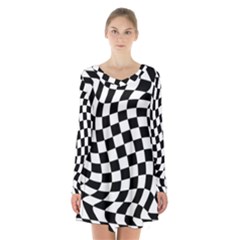 Weaving Racing Flag, Black And White Chess Pattern Long Sleeve Velvet V-neck Dress by Casemiro