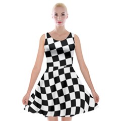 Weaving Racing Flag, Black And White Chess Pattern Velvet Skater Dress by Casemiro