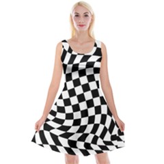 Weaving Racing Flag, Black And White Chess Pattern Reversible Velvet Sleeveless Dress by Casemiro