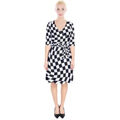 Weaving Racing Flag, Black And White Chess Pattern Wrap Up Cocktail Dress by Casemiro