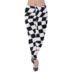 Weaving Racing Flag, Black And White Chess Pattern Velvet Leggings by Casemiro