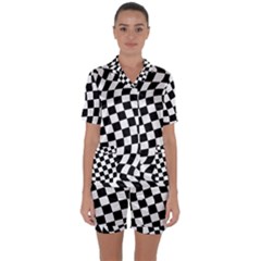 Weaving Racing Flag, Black And White Chess Pattern Satin Short Sleeve Pyjamas Set by Casemiro