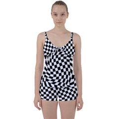 Weaving Racing Flag, Black And White Chess Pattern Tie Front Two Piece Tankini by Casemiro