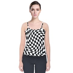 Weaving Racing Flag, Black And White Chess Pattern Velvet Spaghetti Strap Top by Casemiro