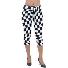 Weaving Racing Flag, Black And White Chess Pattern Lightweight Velour Capri Leggings  by Casemiro