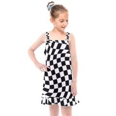 Weaving Racing Flag, Black And White Chess Pattern Kids  Overall Dress by Casemiro