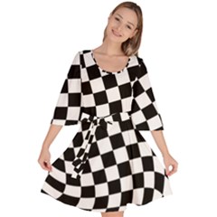 Weaving Racing Flag, Black And White Chess Pattern Velour Kimono Dress by Casemiro