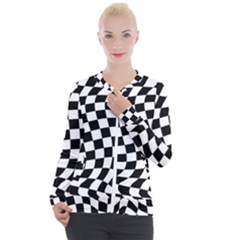 Weaving Racing Flag, Black And White Chess Pattern Casual Zip Up Jacket by Casemiro