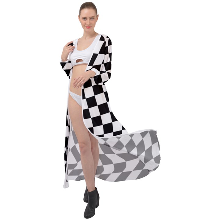 Weaving racing flag, black and white chess pattern Maxi Chiffon Beach Wrap