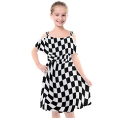 Weaving Racing Flag, Black And White Chess Pattern Kids  Cut Out Shoulders Chiffon Dress by Casemiro