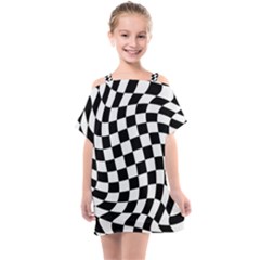 Weaving Racing Flag, Black And White Chess Pattern Kids  One Piece Chiffon Dress by Casemiro