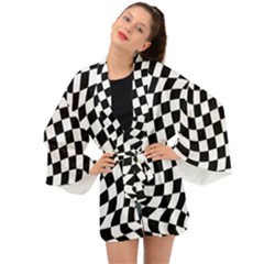 Weaving Racing Flag, Black And White Chess Pattern Long Sleeve Kimono by Casemiro