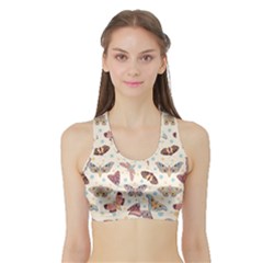 Pattern With Butterflies Moths Sports Bra With Border by BangZart