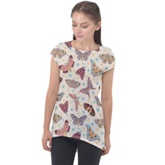 Pattern With Butterflies Moths Cap Sleeve High Low Top by BangZart