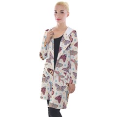 Pattern With Butterflies Moths Hooded Pocket Cardigan by BangZart