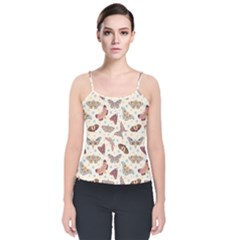 Pattern With Butterflies Moths Velvet Spaghetti Strap Top by BangZart