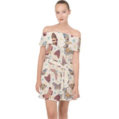 Pattern With Butterflies Moths Off Shoulder Chiffon Dress by BangZart