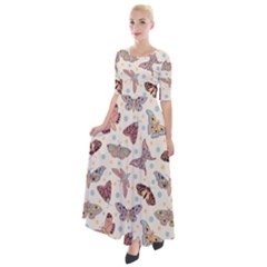 Pattern With Butterflies Moths Half Sleeves Maxi Dress by BangZart