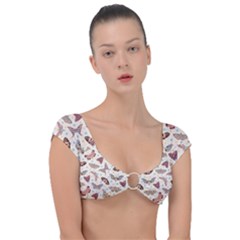 Pattern With Butterflies Moths Cap Sleeve Ring Bikini Top by BangZart