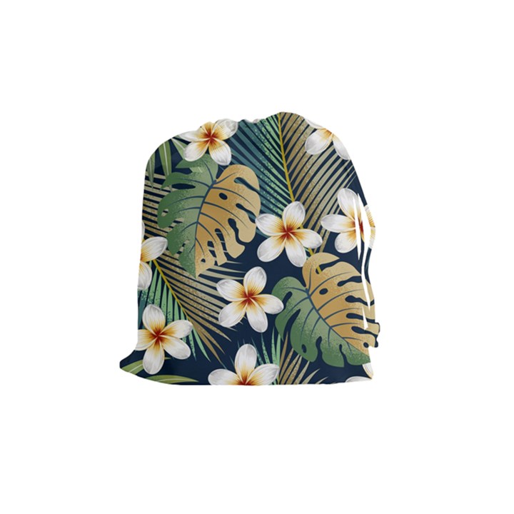 Seamless pattern with tropical flowers leaves exotic background Drawstring Pouch (Medium)