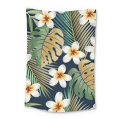 Seamless Pattern With Tropical Flowers Leaves Exotic Background Small Tapestry by BangZart