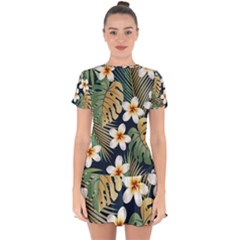 Seamless Pattern With Tropical Flowers Leaves Exotic Background Drop Hem Mini Chiffon Dress by BangZart