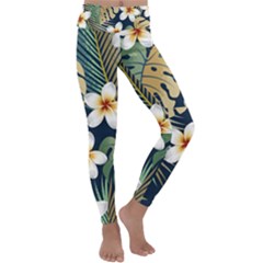 Seamless Pattern With Tropical Flowers Leaves Exotic Background Kids  Lightweight Velour Classic Yoga Leggings by BangZart