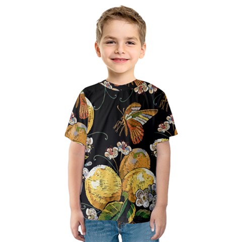 Embroidery Blossoming Lemons Butterfly Seamless Pattern Kids  Sport Mesh Tee by BangZart