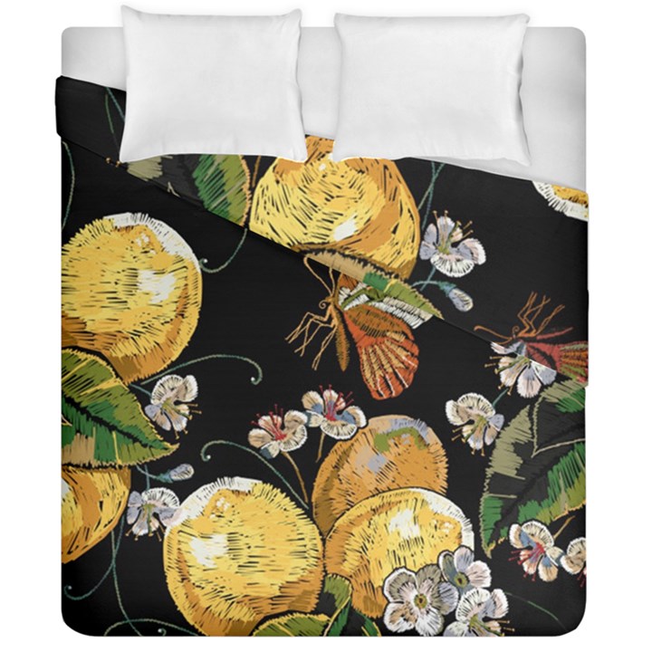 Embroidery blossoming lemons butterfly seamless pattern Duvet Cover Double Side (California King Size)