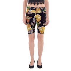 Embroidery Blossoming Lemons Butterfly Seamless Pattern Yoga Cropped Leggings by BangZart