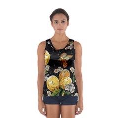 Embroidery Blossoming Lemons Butterfly Seamless Pattern Sport Tank Top  by BangZart