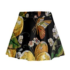 Embroidery Blossoming Lemons Butterfly Seamless Pattern Mini Flare Skirt by BangZart