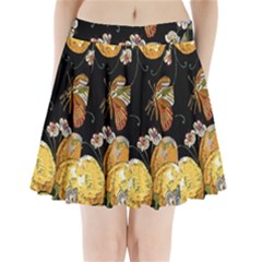 Embroidery Blossoming Lemons Butterfly Seamless Pattern Pleated Mini Skirt by BangZart