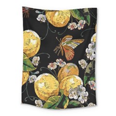 Embroidery Blossoming Lemons Butterfly Seamless Pattern Medium Tapestry by BangZart