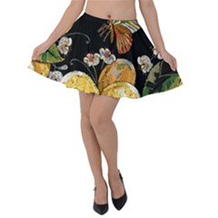 Embroidery Blossoming Lemons Butterfly Seamless Pattern Velvet Skater Skirt by BangZart