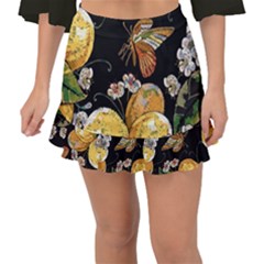 Embroidery Blossoming Lemons Butterfly Seamless Pattern Fishtail Mini Chiffon Skirt by BangZart