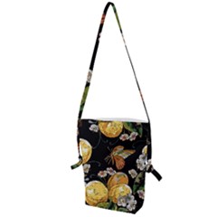 Embroidery Blossoming Lemons Butterfly Seamless Pattern Folding Shoulder Bag by BangZart