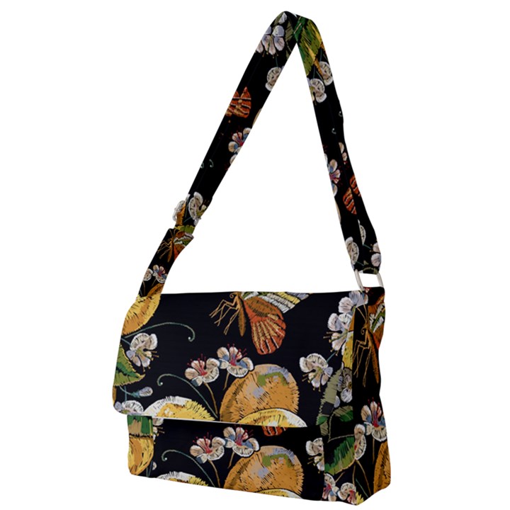 Embroidery blossoming lemons butterfly seamless pattern Full Print Messenger Bag (S)