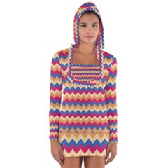 Zigzag Pattern Seamless Zig Zag Background Color Long Sleeve Hooded T-shirt by BangZart