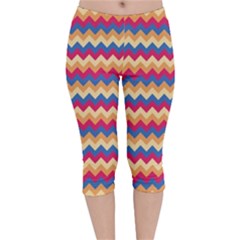 Zigzag Pattern Seamless Zig Zag Background Color Velvet Capri Leggings  by BangZart