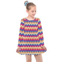 Zigzag Pattern Seamless Zig Zag Background Color Kids  Long Sleeve Dress by BangZart