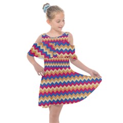 Zigzag Pattern Seamless Zig Zag Background Color Kids  Shoulder Cutout Chiffon Dress by BangZart