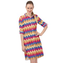 Zigzag Pattern Seamless Zig Zag Background Color Long Sleeve Mini Shirt Dress by BangZart