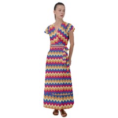 Zigzag Pattern Seamless Zig Zag Background Color Flutter Sleeve Maxi Dress by BangZart